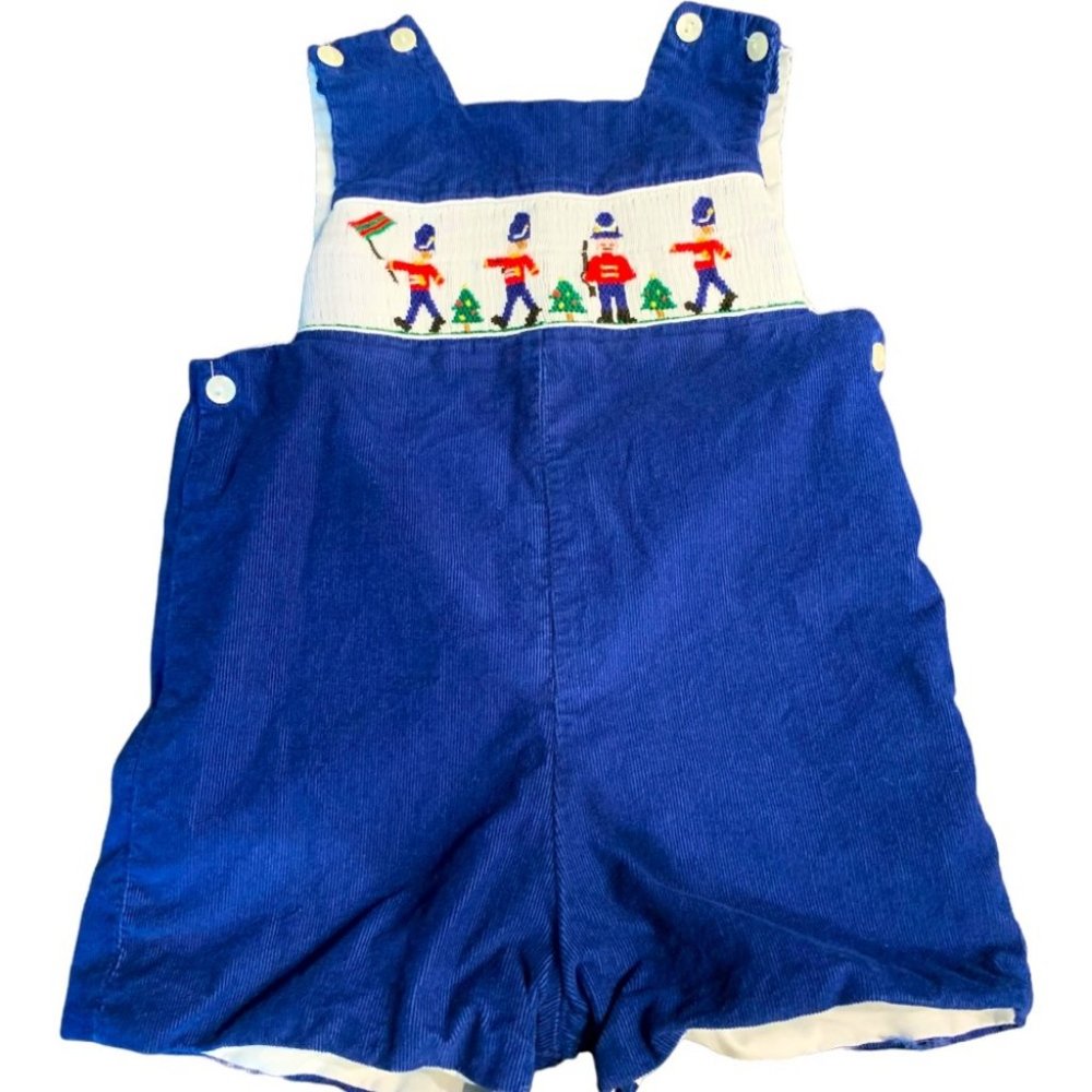 Vintage amarvini 6 month boys Blue Corduroy Toy Soldier British smocked Romper